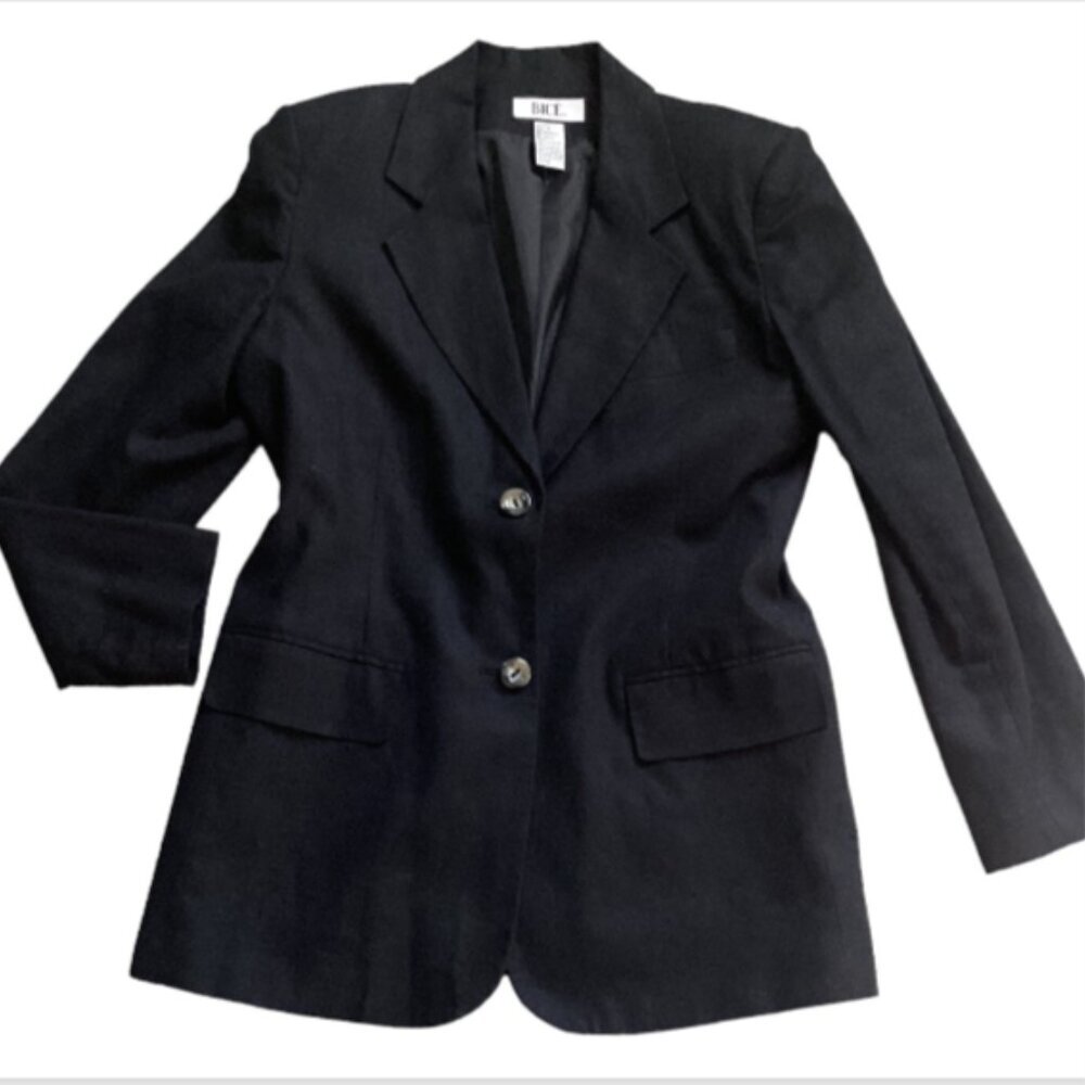 BICE Linen Two Button Boyfriend Blazer Jacket Sz 8 Black‎ #180G